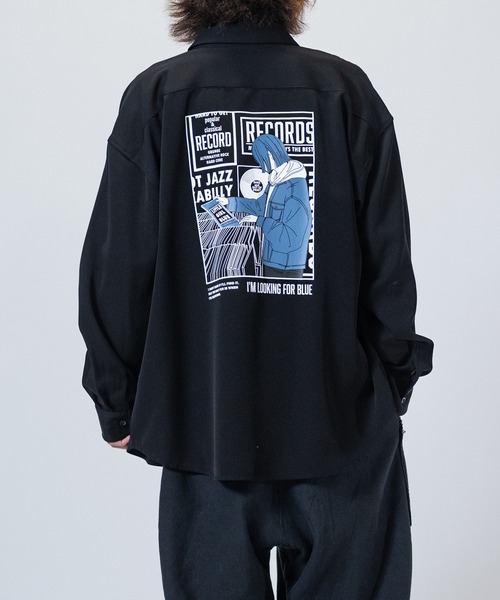 Candy Fantasy（キャンディーファンタジー）の「【a】ライトポリエステル BLUE/GREEN Girl イラスト ビッグシャツ 長袖（シャツ/ブラウス・レディース・ブラック系1/ベージュ系2/ホワイト系1/ホワイト系2/ブラック系2/ベージュ系1・MEDIUM/LARGE）」の15枚目の写真