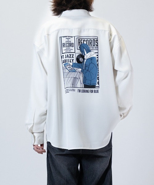 Candy Fantasy（キャンディーファンタジー）の「【a】ライトポリエステル BLUE/GREEN Girl イラスト ビッグシャツ 長袖（シャツ/ブラウス・レディース・ブラック系1/ベージュ系2/ホワイト系1/ホワイト系2/ブラック系2/ベージュ系1・MEDIUM/LARGE）」の11枚目の写真