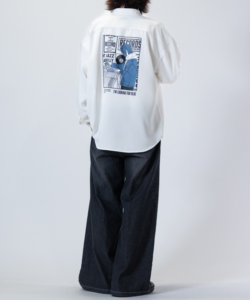 Candy Fantasy（キャンディーファンタジー）の「【a】ライトポリエステル BLUE/GREEN Girl イラスト ビッグシャツ 長袖（シャツ/ブラウス・レディース・ブラック系1/ベージュ系2/ホワイト系1/ホワイト系2/ブラック系2/ベージュ系1・MEDIUM/LARGE）」の14枚目の写真