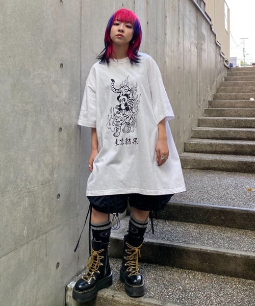 Candy Stripper（キャンディストリッパー）の「TOKYO CANDY PEPE ＆ TIGER BIG Tシャツ（Tシャツ/カットソー・レディース・ブラック/エメラルド/オフホワイト・FREE）」の8枚目の写真