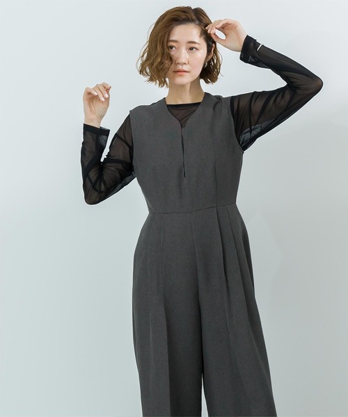 UR'S（ユアーズ）の「リネンライクディープハートネックオールインワン（つなぎ/オールインワン・レディース・ブラック/ダークグレー/サンドベージュ・SP/S/M/L）」の11枚目の写真