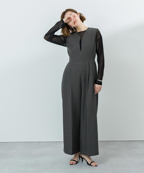 UR'S（ユアーズ）の「リネンライクディープハートネックオールインワン（つなぎ/オールインワン・レディース・ブラック/ダークグレー/サンドベージュ・SP/S/M/L）」の13枚目の写真