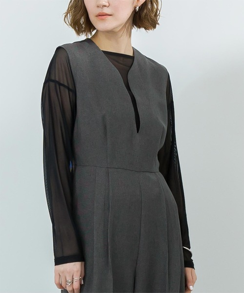 UR'S（ユアーズ）の「リネンライクディープハートネックオールインワン（つなぎ/オールインワン・レディース・ブラック/ダークグレー/サンドベージュ・SP/S/M/L）」の14枚目の写真