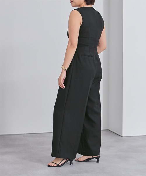 UR'S（ユアーズ）の「リネンライクディープハートネックオールインワン（つなぎ/オールインワン・レディース・ブラック/ダークグレー/サンドベージュ・SP/S/M/L）」の5枚目の写真