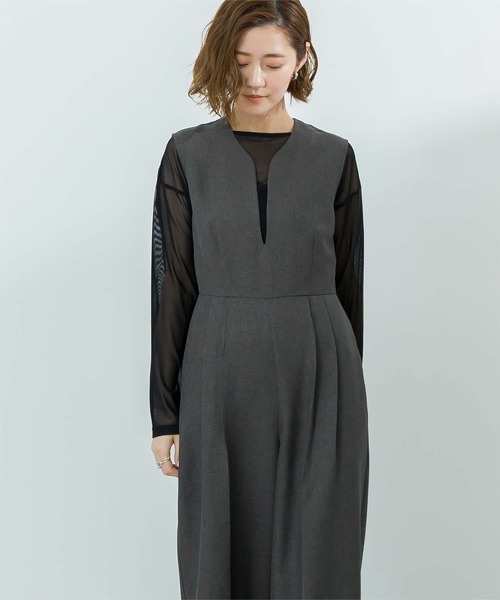 UR'S（ユアーズ）の「リネンライクディープハートネックオールインワン（つなぎ/オールインワン・レディース・ブラック/ダークグレー/サンドベージュ・SP/S/M/L）」の15枚目の写真