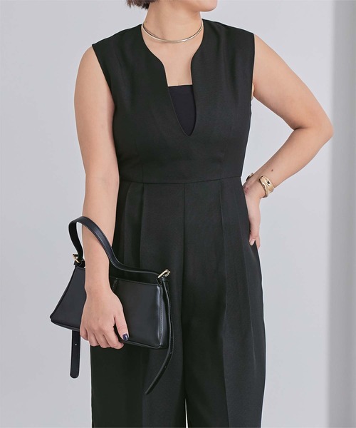 UR'S（ユアーズ）の「リネンライクディープハートネックオールインワン（つなぎ/オールインワン・レディース・ブラック/ダークグレー/サンドベージュ・SP/S/M/L）」の9枚目の写真