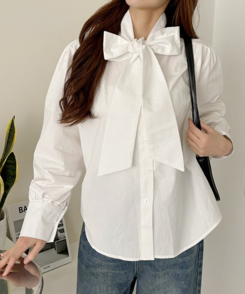 Eclat one(エクラワン)の「【Eclat one】ビッグリボン ボウタイ ワイドカフス ブラウス ドット/無地(シャツ/ブラウス・レディース・ホワイト/アイボリー/ブラック/ブルー・FREE)」の7枚目の写真