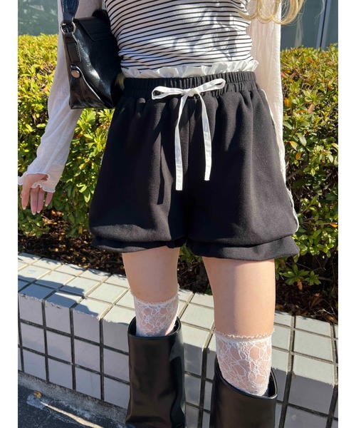 R*様 JNHバルーンシルエットショートパンツ 黒 セール】【2025☆春夏新作】レースラインバルーンショートパンツ