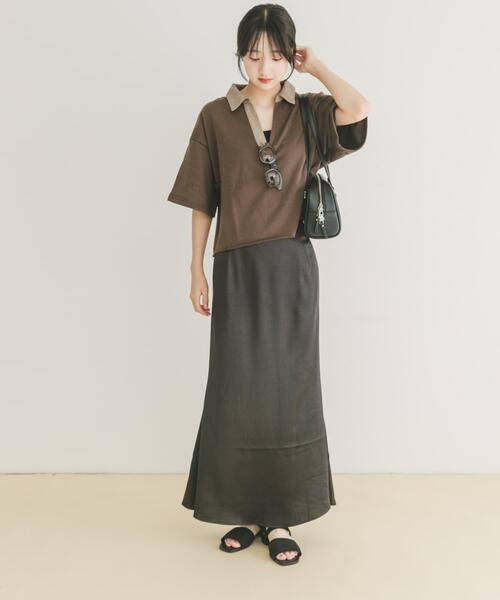 ITEMS URBANRESEARCH（アイテムズ アーバンリサーチ）の「サテンマーメイドスカート（スカート・レディース・ネイビー/ベージュ/ブラック・FREE）」の6枚目の写真