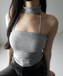 【 3color / カップ付 】ダブルラインストラップチョーカーキャミソール / double line strap choker camisole