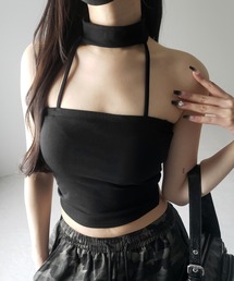 【 3color / カップ付 】ダブルラインストラップチョーカーキャミソール / double line strap choker camisole