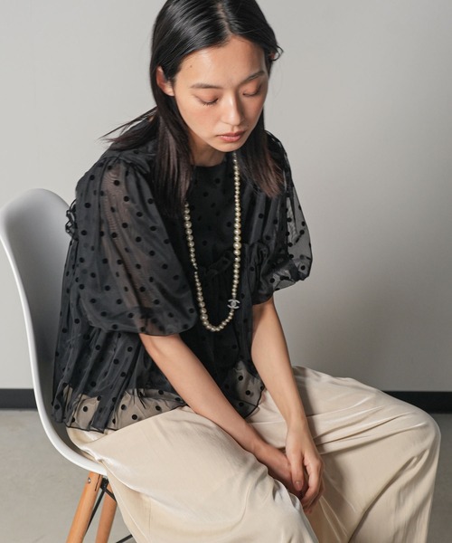 mili an deni(ミリアンデニ)の「フロッキードットバルーンスリーブフリルブラウス(シャツ/ブラウス・レディース・ブラック/アイボリー・M)」の12枚目の写真