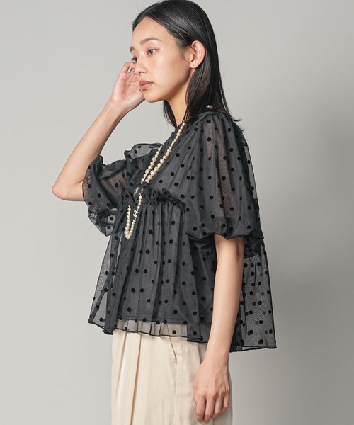 mili an deni(ミリアンデニ)の「フロッキードットバルーンスリーブフリルブラウス(シャツ/ブラウス・レディース・ブラック/アイボリー・M)」の13枚目の写真