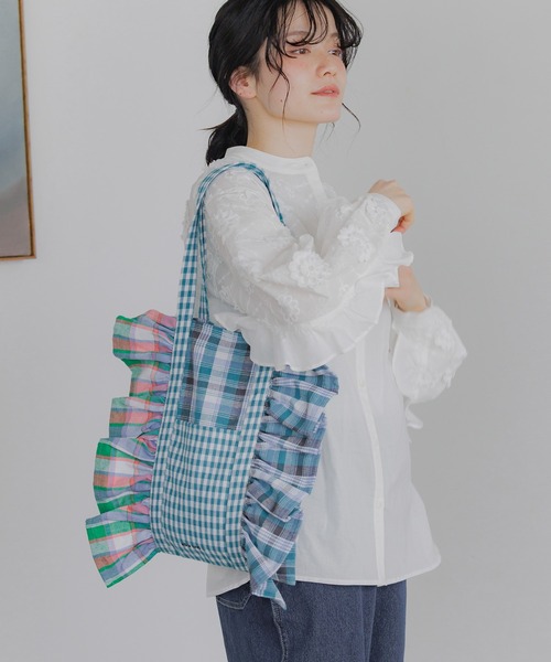 niko and...（ニコアンド）の「オリジナルマルチチェックフリルトートバッグ（トートバッグ・レディース・ブルー/ピンク・0）」の3枚目の写真