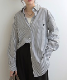 ハート刺繍ロゴ ストライプシャツ