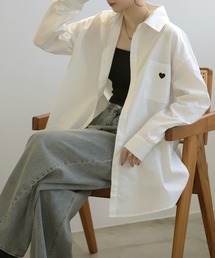 ハート刺繍ロゴ ストライプシャツ