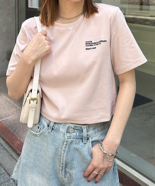 solleim(ソルレム)の「クロップド刺繍Tシャツ(Tシャツ/カットソー・レディース・ブラック/オフホワイト/ネイビー/チャコール/ピンク・M/L)」の5枚目の写真
