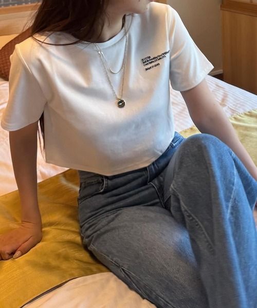 solleim(ソルレム)の「クロップド刺繍Tシャツ(Tシャツ/カットソー・レディース・ブラック/オフホワイト/ネイビー/チャコール/ピンク・M/L)」の18枚目の写真