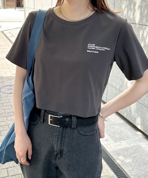 naptime クロップト刺繍Tシャツ　ブラック Amazon.co.jp: Niy Naptime. クロップド刺繍Tシャツ BLACK