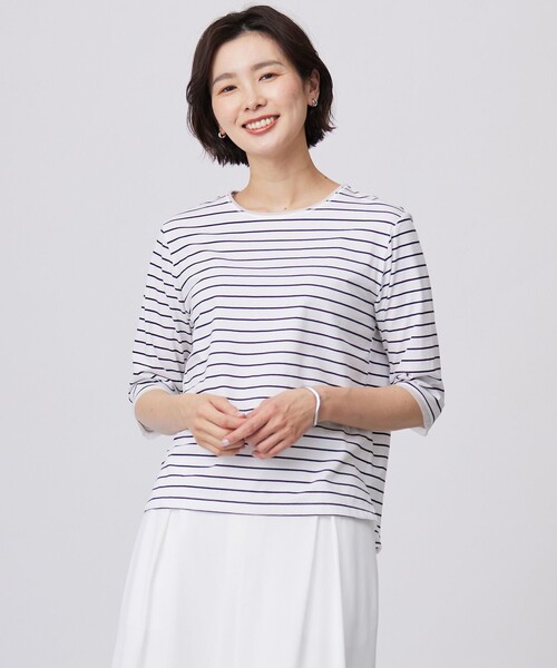 tシャツ 「洗える」スムースジャージー ボーダー カットソー レディース セール】【洗える】スムースジャージー ボーダー カットソー（T