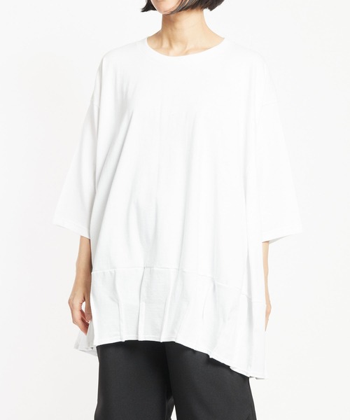 gomme(ゴム)の「20/-天竺 ヘムハッチングT(Tシャツ/カットソー・レディース・ブラック/ホワイト/チャコールグレー・MEDIUM)」の1枚目の写真