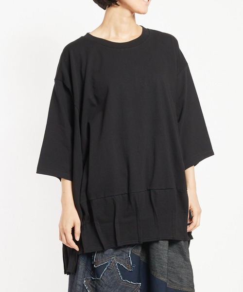 gomme(ゴム)の「20/-天竺 ヘムハッチングT(Tシャツ/カットソー・レディース・ブラック/ホワイト/チャコールグレー・MEDIUM)」の2枚目の写真