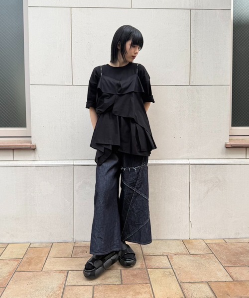 gomme(ゴム)の「20/-天竺 ヘムハッチングT(Tシャツ/カットソー・レディース・ブラック/ホワイト/チャコールグレー・MEDIUM)」の4枚目の写真