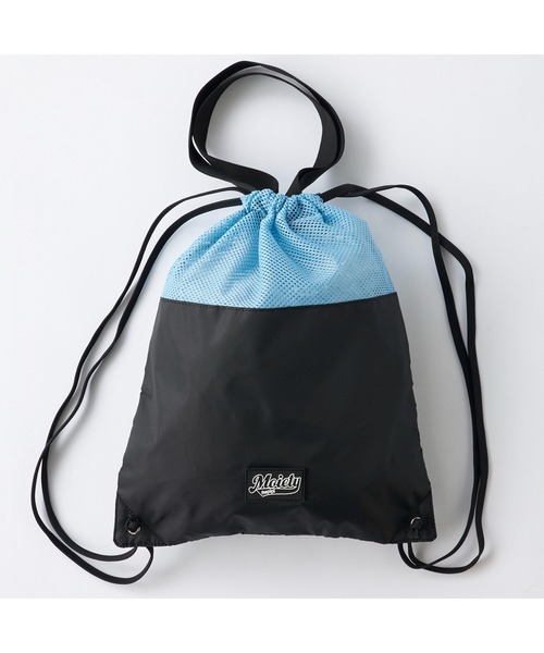 repipi armario(レピピ アルマリオ)の「Repipi armario レピピマリオ ナップザック メッシュ 軽量 持ち手付き 手提げバッグ 巾着バッグ(バックパック/リュック・キッズ・サックスブルー/ベージュ・FREE)」の1枚目の写真