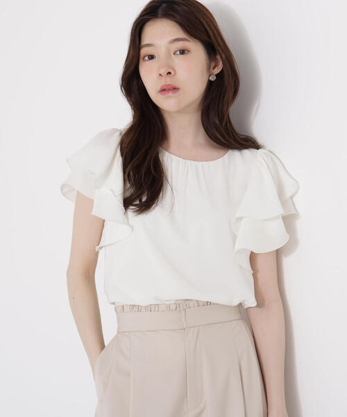 PROPORTION BODY DRESSING(プロポーションボディドレッシング)の「ダブルラッフルスリーブブラウス / 1215110408(シャツ/ブラウス・レディース・ブルー/ホワイト系その他/ネイビー・SMALL/MEDIUM)」の6枚目の写真
