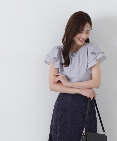 Drawer 完売品　ダブルラッフルスリーブ ブラウス　定価50,600 追加》ドライシフォンラッフルスリーブブラウス(506639566