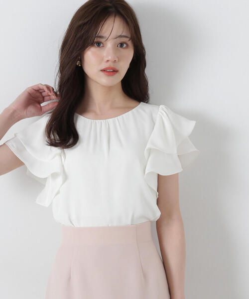 PROPORTION BODY DRESSING(プロポーションボディドレッシング)の「ダブルラッフルスリーブブラウス / 1215110408(シャツ/ブラウス・レディース・ブルー/ホワイト系その他/ネイビー・SMALL/MEDIUM)」の2枚目の写真