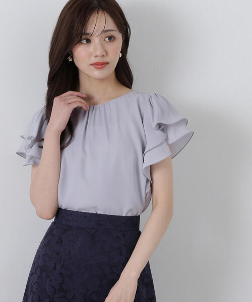PROPORTION BODY DRESSING(プロポーションボディドレッシング)の「ダブルラッフルスリーブブラウス / 1215110408(シャツ/ブラウス・レディース・ブルー/ホワイト系その他/ネイビー・SMALL/MEDIUM)」の3枚目の写真