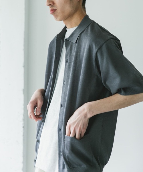 URBAN RESEARCH DOORS（アーバンリサーチドアーズ）の「リネンライクショートスリーブシャツカーディガン（カーディガン/ボレロ・メンズ・ブラック/グレー/ネイビー・MEDIUM/LARGE）」の2枚目の写真