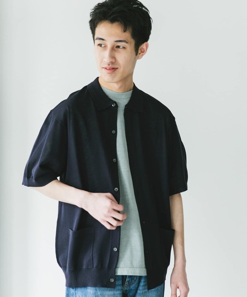 URBAN RESEARCH DOORS（アーバンリサーチドアーズ）の「リネンライクショートスリーブシャツカーディガン（カーディガン/ボレロ・メンズ・ブラック/グレー/ネイビー・MEDIUM/LARGE）」の5枚目の写真
