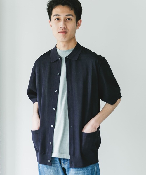 URBAN RESEARCH DOORS（アーバンリサーチドアーズ）の「リネンライクショートスリーブシャツカーディガン（カーディガン/ボレロ・メンズ・ブラック/グレー/ネイビー・MEDIUM/LARGE）」の6枚目の写真