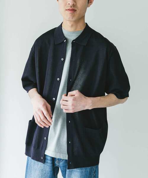 URBAN RESEARCH DOORS（アーバンリサーチドアーズ）の「リネンライクショートスリーブシャツカーディガン（カーディガン/ボレロ・メンズ・ブラック/グレー/ネイビー・MEDIUM/LARGE）」の9枚目の写真