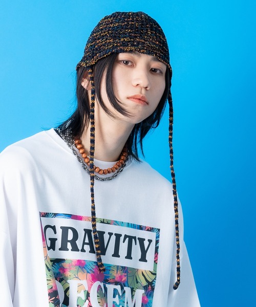 ◆MICHAA ニットブロックパッド セール】an meets zakka マーブルミックスニットバブーシュカ