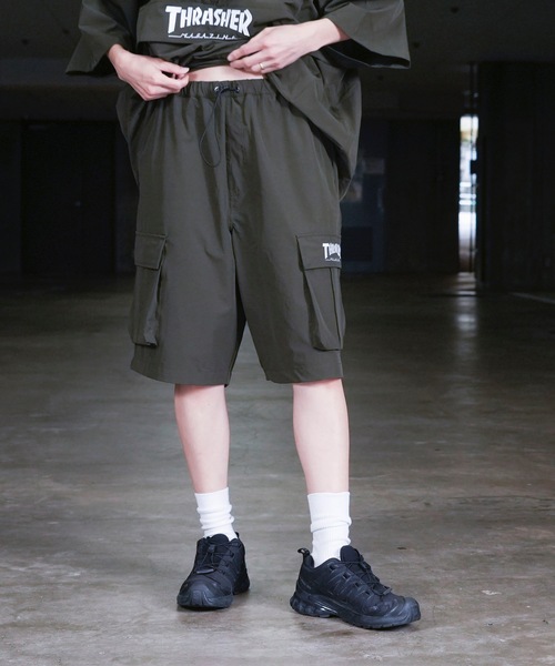 THRASHER(スラッシャー)の「NYLON CARGO SHORTS / スラッシャーロゴ刺繍ナイロンカーゴショーツ(カーゴパンツ・メンズ・グレイッシュベージュ/ブラック/カーキ・LARGE/MEDIUM/X-LARGE)」の6枚目の写真