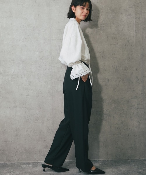 SMILE ORCHID（スマイルオーキッド）の「2タックパンツ（スラックス・レディース・ナチュラル/ブラック/ベージュ・M/L）」の10枚目の写真
