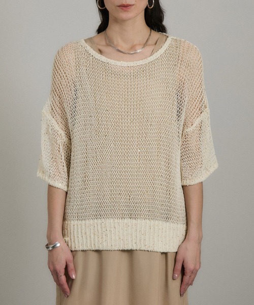 SALON adam et rope'（サロン アダム エ ロペ）の「ギマコットンスパンコールプルオーバー（ニット/セーター・レディース・チャコールグレー/オフホワイト/ブラウン系その他2・FREE）」の19枚目の写真