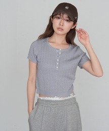 ケーブルヘンリーニット