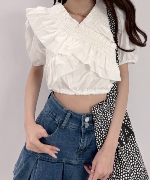 セール】ギャザーフリルクロス半袖ブラウス（シャツ/ブラウス）｜Teem