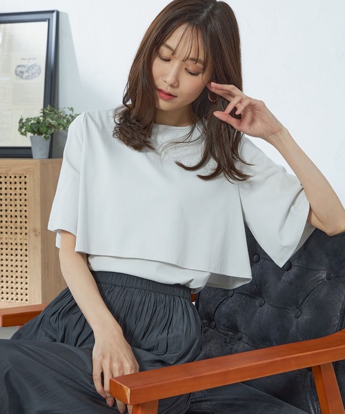 GALLORIA（ギャローリア）の「ケープ風プルオーバー（Tシャツ/カットソー・レディース・スモークピンク/チャコールグレー/ライトグレー・LL/S/M/L）」の3枚目の写真