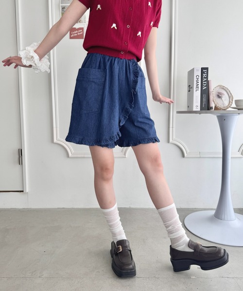 Loueme（ルエム）の「フリルラップデニムハーフパンツ（デニムパンツ・レディース・ライトブルー/ブルー・FREE）」の9枚目の写真