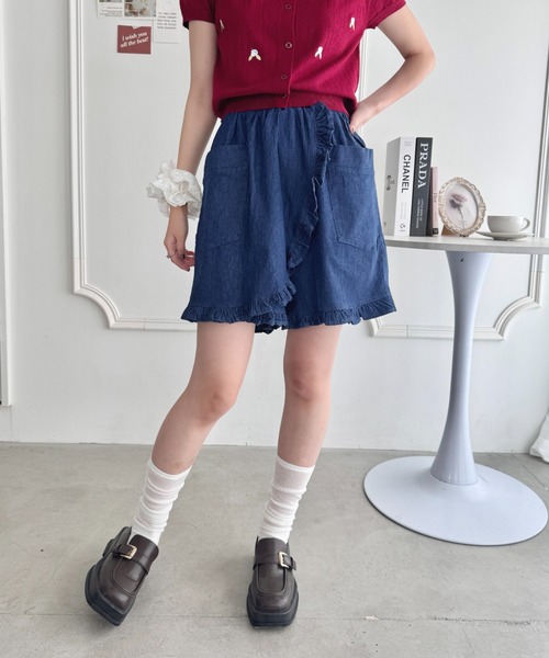 Loueme（ルエム）の「フリルラップデニムハーフパンツ（デニムパンツ・レディース・ライトブルー/ブルー・FREE）」の8枚目の写真