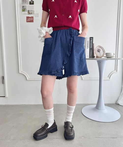 Loueme（ルエム）の「フリルラップデニムハーフパンツ（デニムパンツ・レディース・ライトブルー/ブルー・FREE）」の10枚目の写真