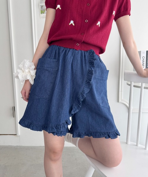 Loueme（ルエム）の「フリルラップデニムハーフパンツ（デニムパンツ・レディース・ライトブルー/ブルー・FREE）」の11枚目の写真