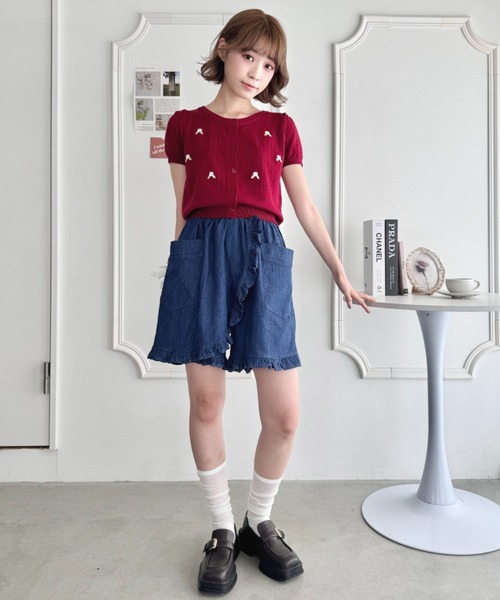 Loueme（ルエム）の「フリルラップデニムハーフパンツ（デニムパンツ・レディース・ライトブルー/ブルー・FREE）」の7枚目の写真