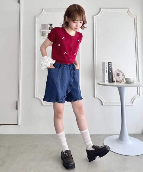 Loueme（ルエム）の「フリルラップデニムハーフパンツ（デニムパンツ・レディース・ライトブルー/ブルー・FREE）」の6枚目の写真