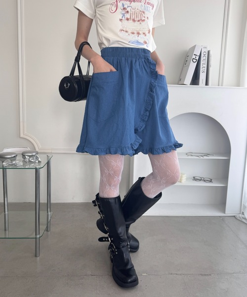 Loueme（ルエム）の「フリルラップデニムハーフパンツ（デニムパンツ・レディース・ライトブルー/ブルー・FREE）」の19枚目の写真